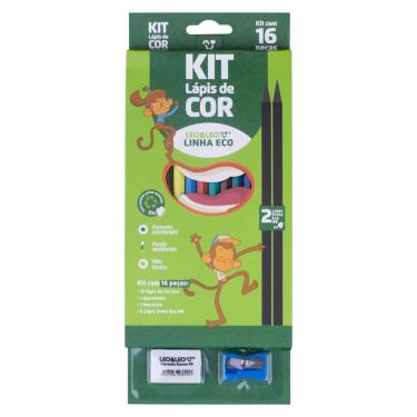 Imagem de Kit Escrita com 12 Lápis Cor Lápis Borracha e Apontador Leonora