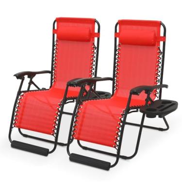 Imagem de Athena Collection Conjunto de 2 cadeiras de sala de estar ao ar livre Zero Gravity, 73,7 cm de largura, espreguiçadeiras reclináveis com suporte de copos, espreguiçadeira externa para praia, pátio