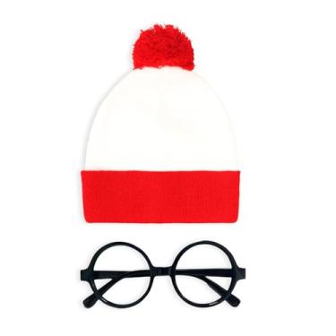 Imagem de hhdatc 2 peças de chapéus de Halloween listrados vermelhos e brancos com óculos – Acessórios de fantasia de cosplay para homens e mulheres, perfeitos para festas e roupas de Halloween
