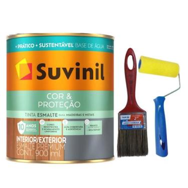 Imagem de Kit Tinta Base Água 900ml Suvinil Cores + Pincel 2 Polegadas + Rolinho