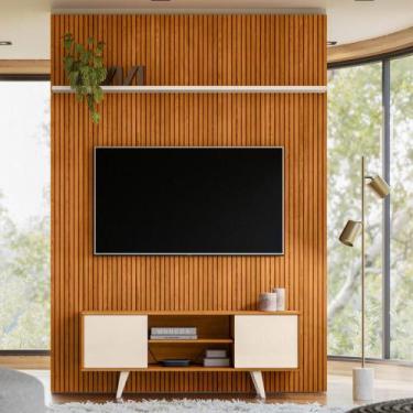 Imagem de Conjunto Painel e Estante Ironwood Cinamomo Off White - CASA H