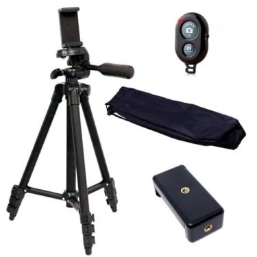 Imagem de Tripé Profissional Para Câmera E Celular + Bolsa + Controle e Para Celular (110cm + Controle)