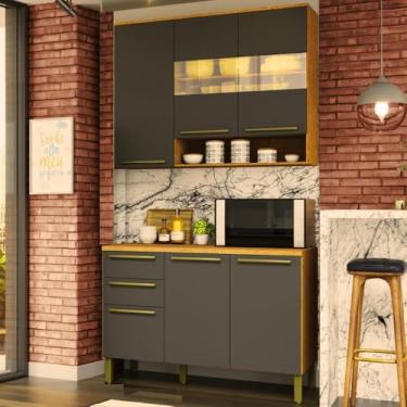 Imagem de Cozinha Compacta Nápoli Prime 2 Peças 6 Portas 2 Gavetas Armário Aéreo Balcão Com Tampo 100% Mdf