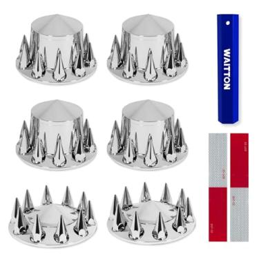 Imagem de WAITTON Kit De Capas Roda Para Porcas Caminhão Semi 32/33 Mm Com 2 Dianteiras E 4 Traseiras, Plástico Abs Cromado Rosca Ferramenta Instalação, Calotas Removíveis Reboque