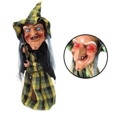 Imagem de Bruxa com Vassoura Mágica Animada com Luz e Som de Gargalhada 35cm - C