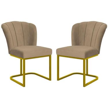 Imagem de Kit 2 Cadeiras Poltrona Flor Pés Metal Dourado Mesa Quarto Cozinha Capuccino