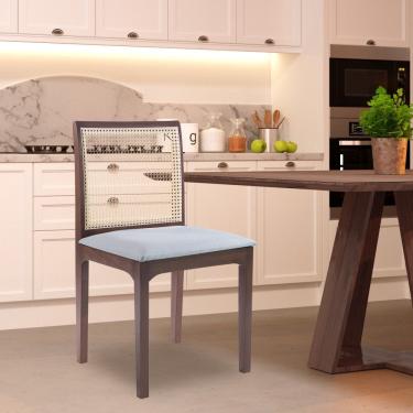 Imagem de Cadeira Sala De Jantar Madeira Maciça Steve Tela Rattan Sextavano Linho Cinza-amêndoa G55