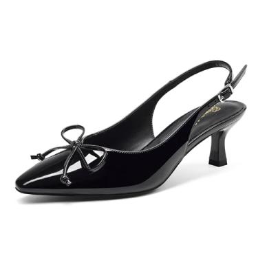 Imagem de GENSHUO Sapato social feminino de salto baixo com fivela para trabalho, festa de trabalho ou casamento, Preto, 36