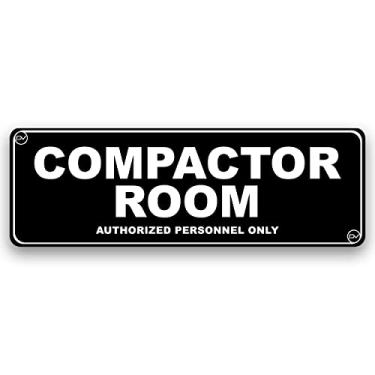 Imagem de Placa para porta, pessoal autorizado somente em plástico acrílico, preto e branco, cantos arredondados, durável, longa duração com fita dupla face na parte de trás - 7,62 x 22,88 cm (sala do compactador)