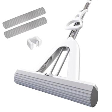 Imagem de TBATM Mop Squeezy com Cabeça de Esponja Super Absorvente, Mop de Assoalho e Balde Conjunto ou Sem Balde, Punho de Aço Inoxidável Escalável, Uso Seco Molhado, para Laminado, Telha, Piso de Madeira,B