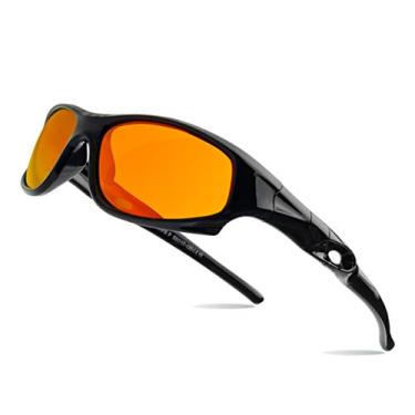 Imagem de AODUOKE Óculos de sol para crianças, meninos, meninas, esportivo, polarizado, para crianças, jovens, beisebol, praia, óculos de sol com alça, Preto - Lente laranja, Medium