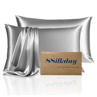 Imagem de Conjunto de 2 fronhas de seda de amoreira, tamanho Queen, ultramacias, macias, respiráveis, refrescantes para pessoas que dormem quentes, 2 fronhas de cetim de seda com zíper para cabelo e pele