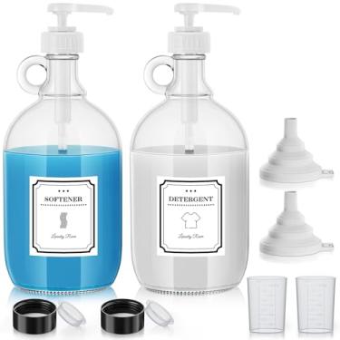 Imagem de Dispensador de detergente para a roupa, dispensador de amaciante de tecidos de 1,8 g, recipiente de detergente líquido de vidro, organizador de detergente para lavanderia com 4 etiquetas, pacote com 2