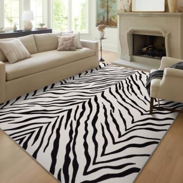 Imagem de YIHOUSE Tapetes de área laváveis tigre 1,8 m x 2,5 m, preto e bege, tapete moderno para sala de estar, quarto, tapete ultrafino com estampa de listras de animais para meninas e meninos, berçário, sala