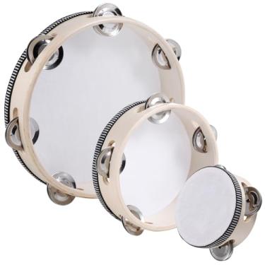 Imagem de Pacote com 3 pandeiros para adultos, madeira, fileira única, pandeiro, metal, jingles, musical, educacional, ritmo, percussão para KTV, festa, igreja (10 cm + 15 cm + 20 cm)