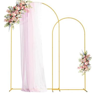 Imagem de Fomcet Conjunto De 2 Suportes De Arco De Metal Para Cenário De Casamento Dourado, 2,2 M E 1,8 M, Estrutura Arqueada Para Decoração De Festa De Aniversário, Chá De Bebê E Cerimônia De Formatura