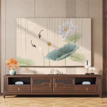 Imagem de HSTANGKY Capa de TV interna para TV LCD LED pano moderno telas artísticas à prova de poeira decoração de tecido ajuste universal 32-80 polegadas montado na parede/uso desktop display escudo-flor4||58