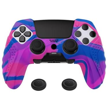 Imagem de playvital Capa Protetora De Silicone Ergonômica Antiderrapante Guardian Edition Para Controle Ps5 Edge, Sem Fio Com Borracha Macia E Apoio Os Polegares - Rosa Roxo Azul