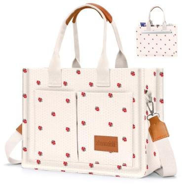 Imagem de Sacola feminina de lona com bolsos, bolsa transversal, bolsas de ombro, bolsas de trabalho casuais, bolsa de mão (frutas vermelhas)