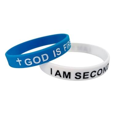 Imagem de Pingyongchang GOD IS FIRST IM SECOND Pulseiras de silicone cristão cruz inspiradora versículos bíblicos oração religiosa pulseira de borracha para mulheres homens fé amizade casais presentes, Metal