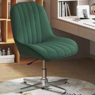 Imagem de Cadeira De Escritório Com Pernas Cruzadas Giznxb Sem Braços Cadeira De Escritório Sem Rodas Cadeira De Tarefa Giratória De Encosto Alto Ajuste De Altura Cadeira De Computa, /Green