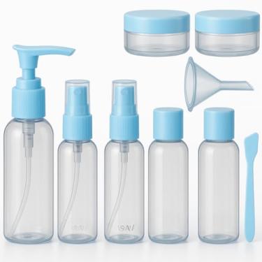 Imagem de Frascos para Viagem Kit 9 Peças com Estojo Transparente Ideal para Shampoo Condicionador Sabonte Líquido Cremes Hidratante com Funil para Encher Recipientes Cosméticos (Azul)