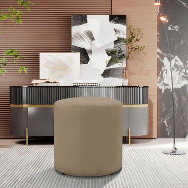 Imagem de Puff Gentil Viena Redondo Linho Veludo Moderno Luxo