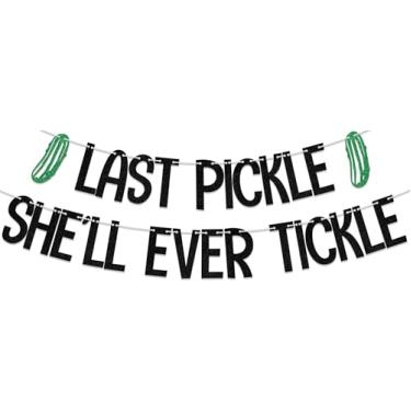 Imagem de Faixa Last Pickle She'll Ever Tickle, decoração de festa com tema de picles de casamento, decorações engraçadas de despedida de solteira, placa de decoração de chá de panela preta dupla face