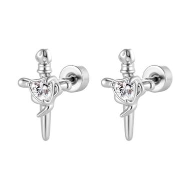 Imagem de Brincos de hélice de cartilagem de coração de amor para mulheres e homens de aço inoxidável delicado zircônia cúbica cristal opala coração faca de adaga tragus parafuso de costas planas minúsculos