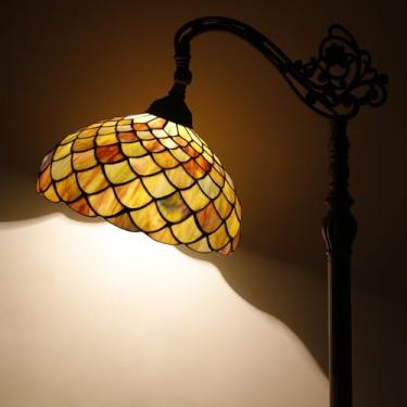 Imagem de AVIVADIRECT Tiffany Luminária De Chão Vitral Estilo Escamas De Peixe Luz De Leitura Arqueada Pescoço De Ganso Luminária De Canto Ajustável 12X16X66 Polegadas Para Quarto Sala De Estar Escritório Em