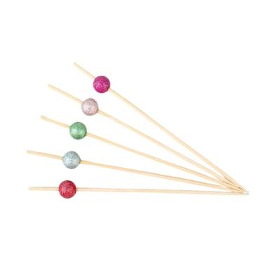 Imagem de Textura lixada miçangas fofas espetos de bambu descartáveis aperitivo, coquetel de palitos de frutas, sanduíche, sobremesa, palitos longos para festa de aniversário, decoração de comida, palitos de