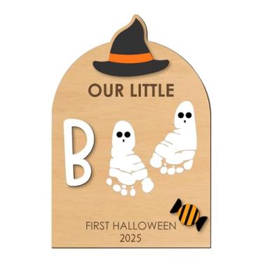 Imagem de Kit de pegada de bebê | pegada de Halloween ou placa de arte de impressão à mão | Kit de enfeite de impressão manual para pais, mãe, pai, nascimento, família, berçário, chá de Natal