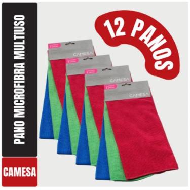 Imagem de Kit 12Panos Microfibra Multiuso Camesa 30x30cm, Limpeza Geral Sem Risc