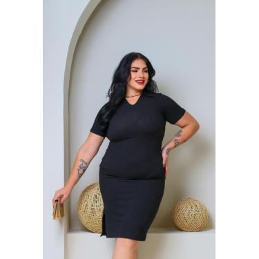 Imagem de vestido feminino gola polo canelado plus size tam unico eleganta e cas