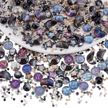 Imagem de NBEADS Cerca de 529 unidades de kits de contas em forma de lua estrela, espaçador de vidro, contas estéticas para pulseira, colar, pingentes, brincos, série, roxo escuro
