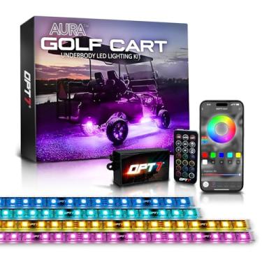Imagem de OPT7 Tiras de luz LED para carrinho de golfe Aura com aplicativo e controle remoto, 4 peças RGB multicoloridas sincronização de música, kit de iluminação neon à prova d'água para carro EZGO Yamaha