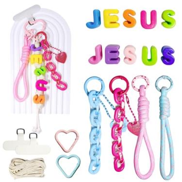 Imagem de Contas de letras grandes, alfabeto de bolha de acrílico grande de 22 mm, contas de plástico coloridas para chaveiros DIY, fabricação de joias, projetos de artesanato de telefone - Jesus