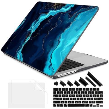 Imagem de DONGKE Capa para M4 MacBook Pro de 16 polegadas 2024 2023 2021 A3403 A3186 M3 A2991 M2 A2780 M1 A2485 Pro/Max Chip, capa rígida de plástico e capa de teclado para Mac Pro 16 com Touch ID, mármore azul
