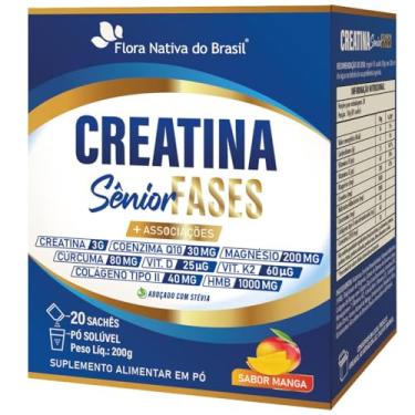 Imagem de Creatina Sênior Fases (Colágeno Tipo 2, Vit D3+K2, Magnésio, Q10, HMB e Cúrcuma) 20 sachês - Flora Nativa (200g, Manga)
