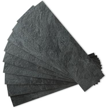 Imagem de AULIGET 40 peças de azulejos de parede Backsplash de ardósia preta, 7,6 cm x 30,5 cm de pedra sintética de PVC em azulejos para cozinha, banheiro, lavanderia, campista, lareira