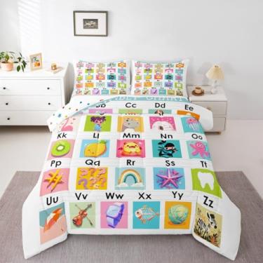Imagem de Feelyou Conjunto de edredom infantil com estampa ABC, tamanho solteiro, educacional, para meninos e meninas, decoração de quarto de adolescentes, 2 peças