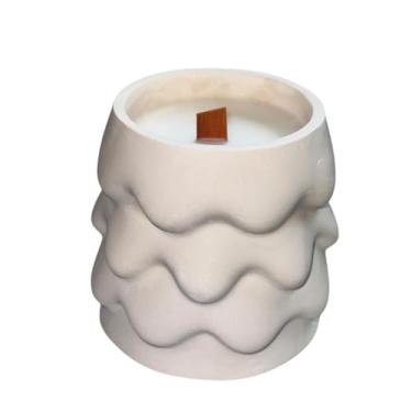 Imagem de Generic Castiçal de cerâmica branca moderna com vela perfumada de baunilha, pavio de madeira natural, em forma de coração, recipiente decorativo reutilizável (frasco texturizado de lava)