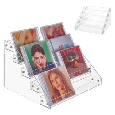 Imagem de UNICRAFTALE Suporte de exibição de CD de acrílico de 5 camadas, organizador de CDs, organizador de CDs, estojo organizador de DVD, comporta até 32 caixas de CD padrão para armazenamento e organização