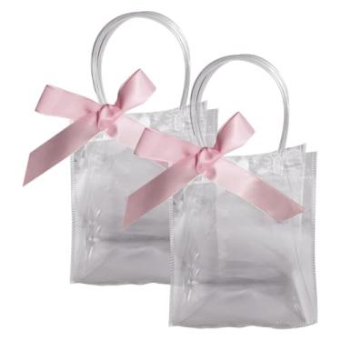 Imagem de 6 peças de sacos de presente transparentes com fita rosa bolsa transparente para presente de casamento pequena sacola de lembrancinha de festa de plástico elegante bolsa de chá de noiva com alças para