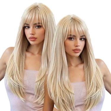 Imagem de Peruca Wig Brilho Natural Loiro Clarissimo Lisa Longa com Franja - May