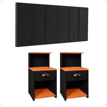 Imagem de Kit 2 Mesinhas Cléo Retrô Nicho Gaveta Puxador Lauren Cabeceira Suspensa Modular Júlia Box Casal Queen 1,60 Quarto - RPM