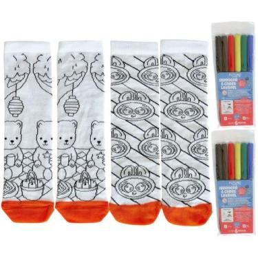 Imagem de Kit 2 Pares Meias Infantil Para Pintar Colorir Personalizar Divertir C