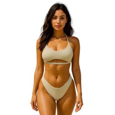 Imagem de Biquíni Feminino Top Aviador Lurex Sem Bojo Calcinha Fio Dental Asa de