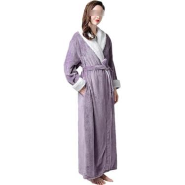 Imagem de Mulheres Inverno Longo Quente Flanela Roupão De Banho Amantes Roupões De Banho Grossos Homens Pijamas Sólido Roupão, Unisex Lilac 23, L