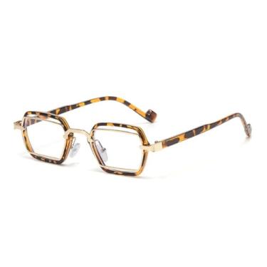 Imagem de Óculos de sol retrô punk pequeno feminino, armação anti-luz azul, lentes transparentes, proteção UV400, moda masculina (C8 leopardo transparente)